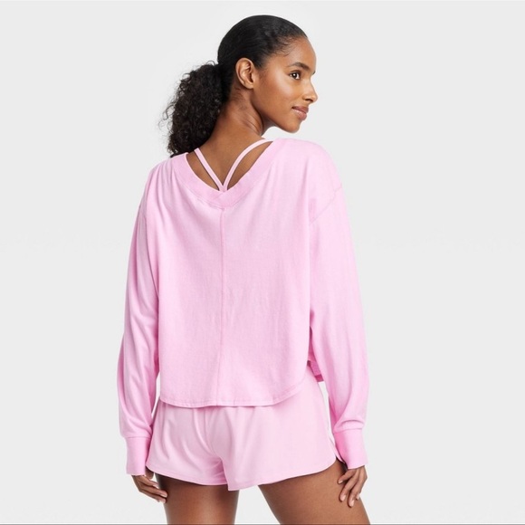 JoyLab V Neck Long Sleeve Pullover Top Pink Womens Size XL - Picture 2 of 11